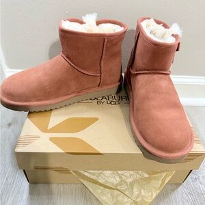 Koolaburra Pink Suede Short Shearling Boots